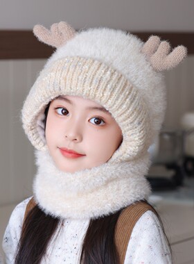 冬季男女童加绒护耳鹿角帽子