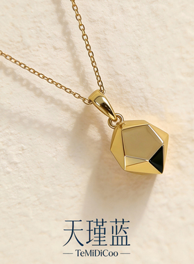 天瑾蓝几何切面金色925纯银项链