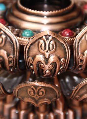 速发藏摇八吉祥色传转动铜底座合金莲花手摇底座藏族底座摆件手可