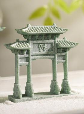 青砂石盆景造景摆件创意微景观大门牌坊摆设假山流水装饰小配件
