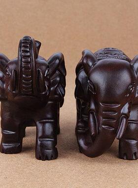 黑檀实木大象摆件一对木雕木头小象电视柜客厅家居装饰木质工艺品