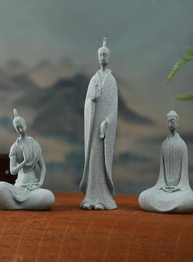 中式禅意青砂石北魏佛像鱼缸造景摆件高级盆景假山微景观装饰茶宠