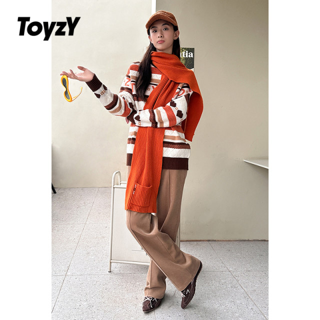 ToyzY wool blend fun jacquard lazy sweater