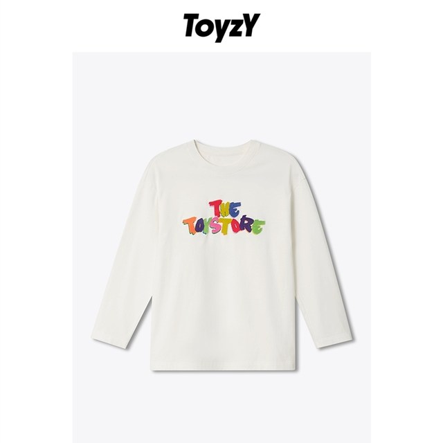 ToyzY pure cotton white fun letters loose round neck long-sleeved T-shirt women's spring and autumn casual versatile top