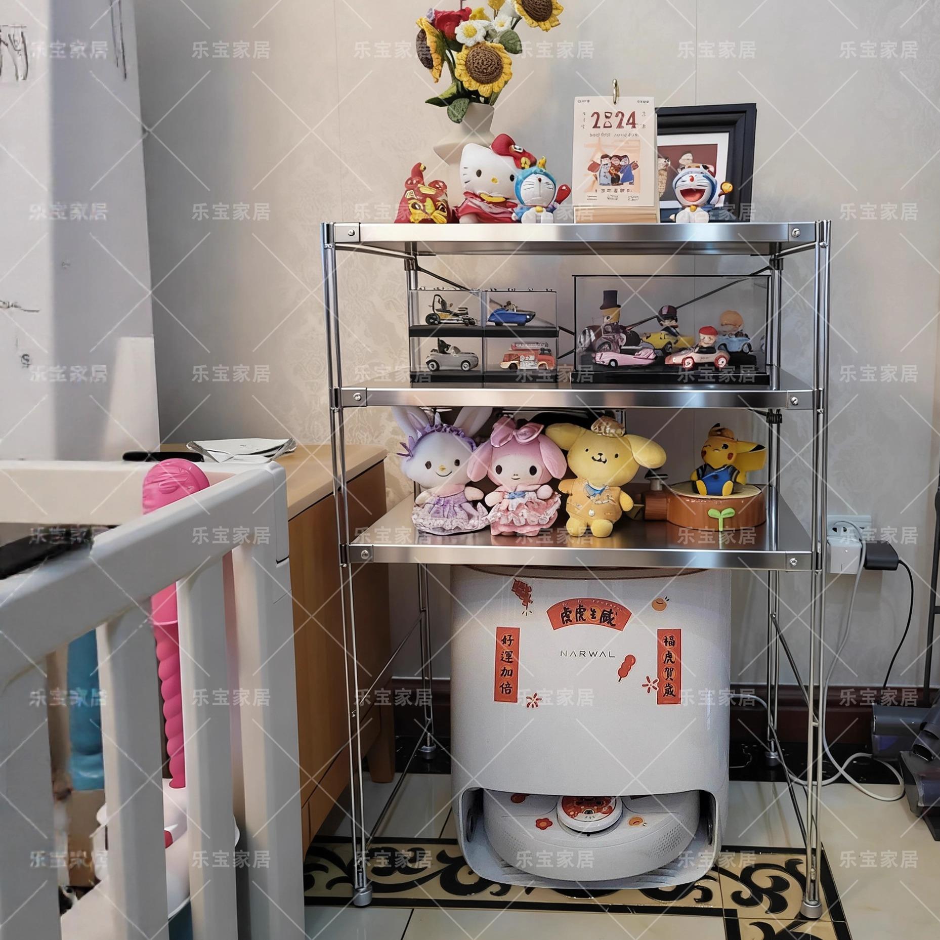 新款不锈钢扫地机器人置物架带轮客厅拖地机收纳层架多功能落地猫 - 图3