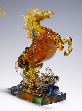 现货速发生肖马摆件琉璃工艺品马到成功客厅招财水晶装饰品送领导