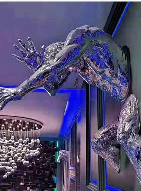 玻璃钢电镀穿墙人物立体雕塑健身房KTV会所酒吧酒店墙面装饰壁挂