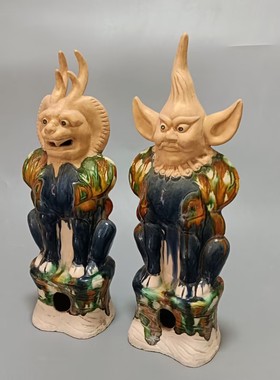 古代民俗用品唐三彩镇墓兽摆件