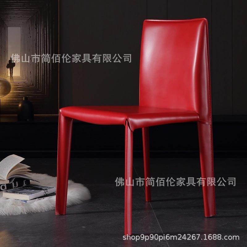 北欧轻奢马鞍皮餐椅家用简约现代时尚单人靠背凳美式书房会议椅子 - 图2