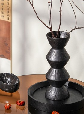 速发摆侘寂风花瓶复古怀旧鎏银花手 软装饰品民宿禅意瓶工陶