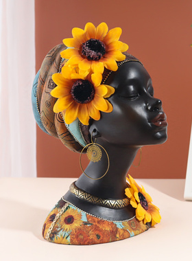 非洲人物装饰品h创意客厅家居玄关酒柜摆件复古人类头像树脂工艺