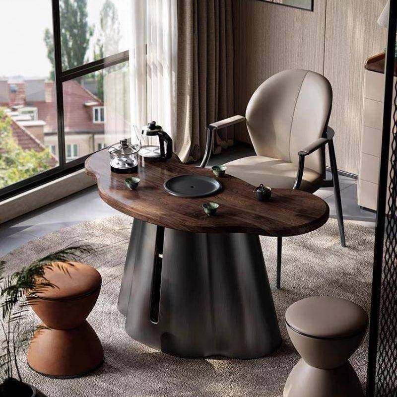 轻奢阳北桌美黑胡桃木茶端台桌客厅高MVJ不锈钢茶台椅休闲极简茶,淘宝优惠券,粉丝福利购,淘宝优惠卷