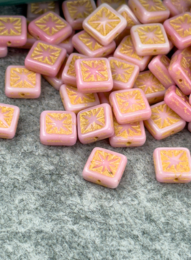 方形烟花牌10x10mm捷克进口琉璃珠DIY手工串珠复古风格饰品材料