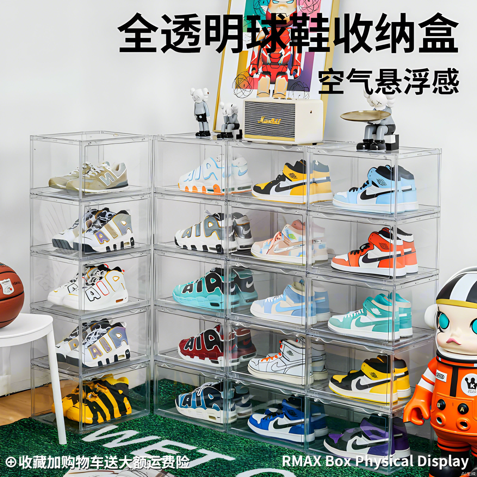 RMAX亚克力全透明鞋盒AJ球鞋宿舍收纳神器磁吸防氧化展示折叠鞋柜,淘宝优惠券,粉丝福利购,淘宝优惠卷