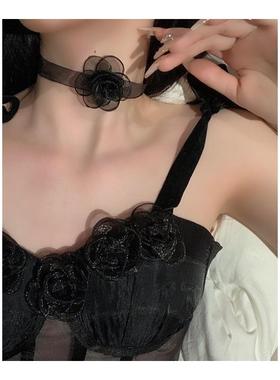 淘菲合金蕾丝女玫瑰锁骨链