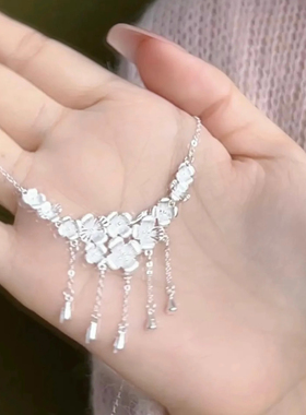 S925纯银花团锦簇项链女轻奢小众长流苏梅花锁骨链2024年新款爆款