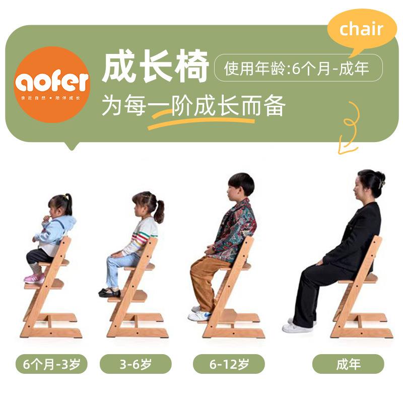 儿童成长椅宝宝餐椅吃饭椅子多功能可调节榉木餐椅儿童餐椅学习椅 - 图2