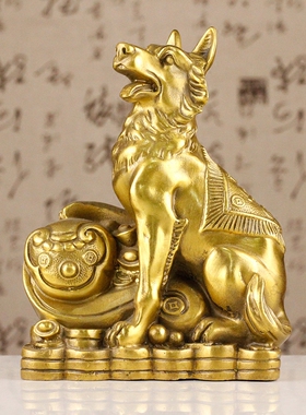 铜狗摆件纯铜生肖狗风水家居装饰礼品办公室金Y属工艺品摆设