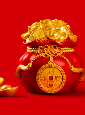 聚宝盆钱袋存钱罐中式新年春节A吉祥物装饰品店铺公司开业乔迁礼