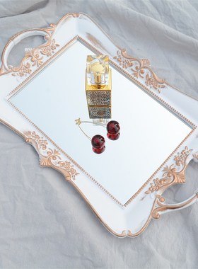 欧式复古金色镜面托盘首饰轻奢收纳盘几何摆件野X餐摄影道具盘