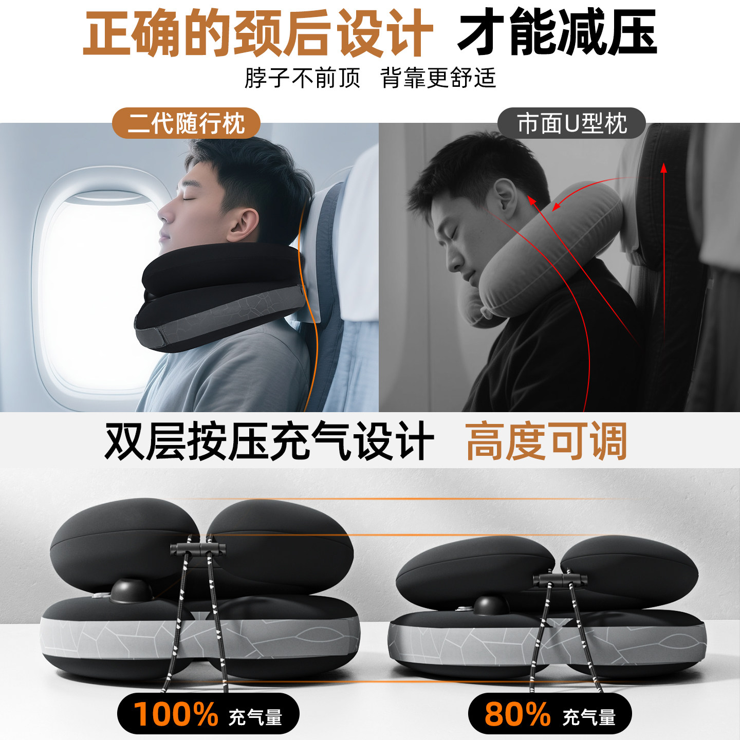 ieloden充气u型枕脖子颈椎长途飞机护颈枕睡觉神器坐车旅行枕便携,淘宝优惠券,粉丝福利购,淘宝优惠卷