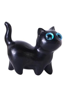 好奇猫可爱萌猫咪小摆件檀香木猫黑檀雕刻男女生创意生日礼物饰品