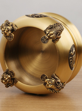 铜欣祥黄铜《四方来财聚宝盆》摆件四神兽金蟾家居前台开业礼品