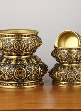 狮首铜缸聚宝盆黄铜摆件狮头水缸故宫缸黄铜米缸家居玄关客厅装饰