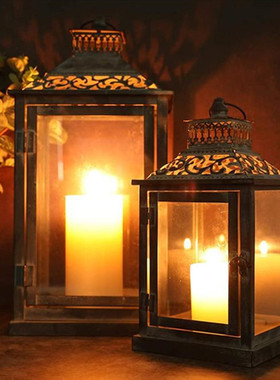 欧式复古铁艺风灯烛台香薰灯笼灰旧婚礼做蜡烛金属家居摆件装饰品