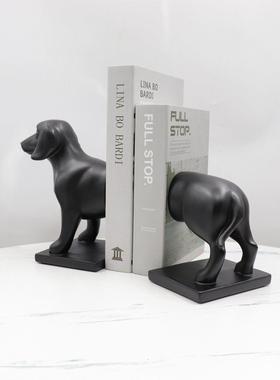 现代简约创意小狗书立黑色树脂摆件办公室客厅书房动物装饰品摆设