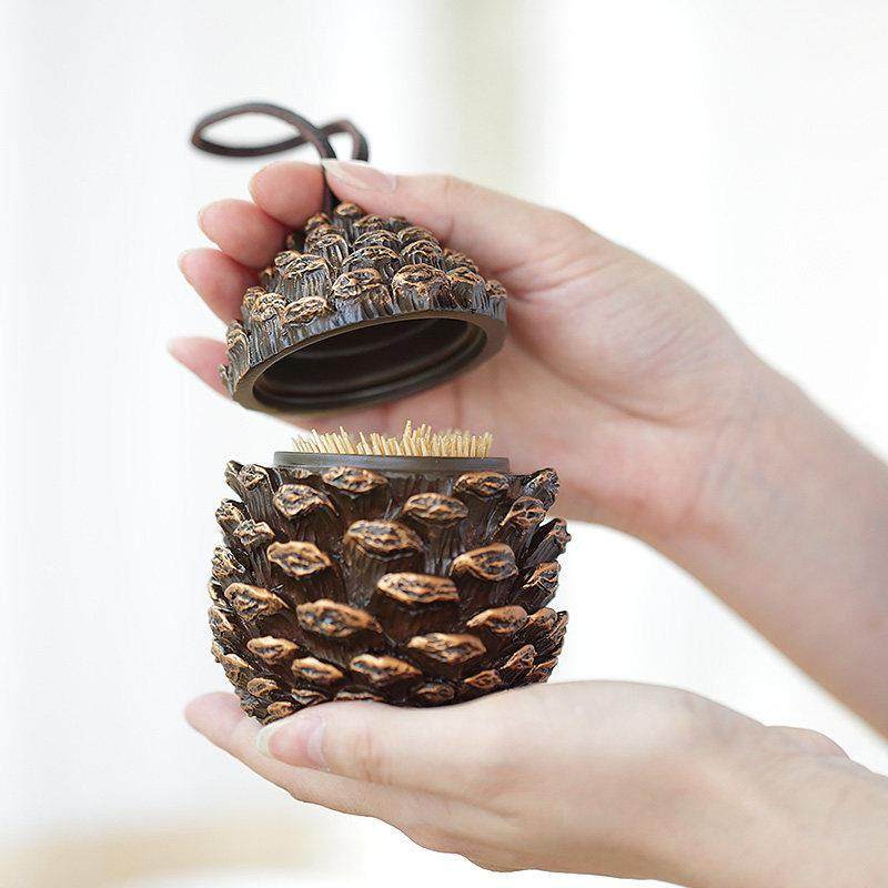 松果牙签盒创意复古高档牙签筒轻奢牙签桶家用棉签盒牙线 收纳盒,淘宝优惠券,粉丝福利购,淘宝优惠卷