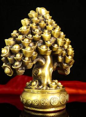 铜摇钱树元宝金钱招财树聚宝盆发财树办公室装饰品摆件开业礼品