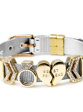 双色 DIY keeper手链真空电镀不锈钢表带欧美10mm 钢网片手链