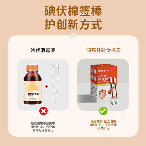 医用碘伏棉签一次性新生婴儿肚脐消毒液碘酒便携独立包装酒精棉棒 - 图2