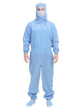 防静电斜开侧拉连体服带服罩HIX防0.5网格护无尘服车间防面尘工作