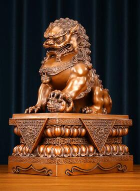 紫铜宫门狮摆件《神兽之狮（一对）》家居饰品客厅落地装