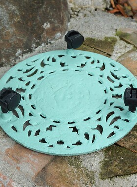 花园庭院铸铁花托花架 欧花复古花盆带滚轮移动底T座 美式田园装