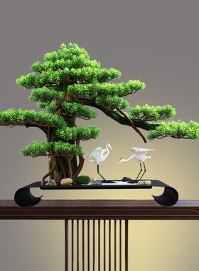 大型仿真迎客松罗汉松q美人松摆件办公室桌面酒店玄关装饰盆景景