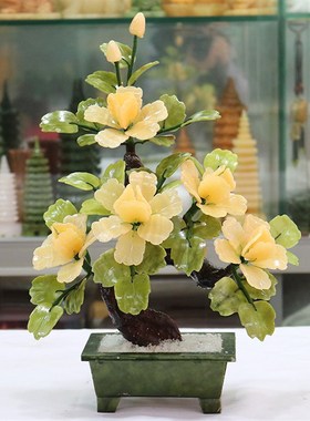 玉石盆栽牡丹花卉客厅摆件酒柜电视柜家居装饰花T仿真花开富贵假