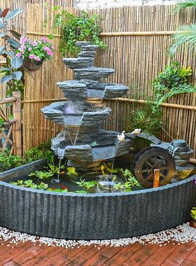 大型假山鱼池循环流水景摆件喷泉瀑布风水轮庭院别墅角落装饰造景
