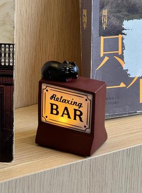 可爱猫咪酒吧台复古迷你桌面摆件客厅咖啡厅氛围灯装饰情人节礼物