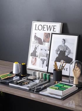 服装设计主题样板间书房摆件轻奢现代组合搭配摆件裁缝剪刀蜡线