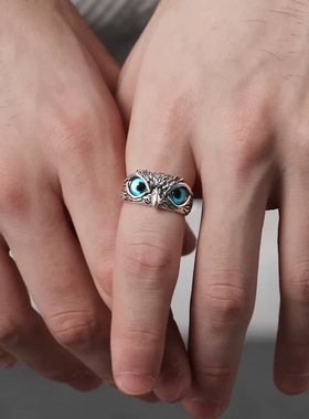 猫头鹰戒指ins小众高级复古潮个性开口戒指男首饰原创情侣饰品