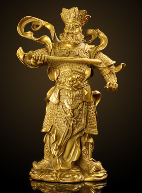 速发四大天摆佛像王件纯黄铜像刚护法四一套家居佛像铜像供奉