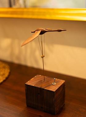 创意黑胡桃实木天鹅摆件现代茶室桌面装饰品乔迁新居玄关礼品