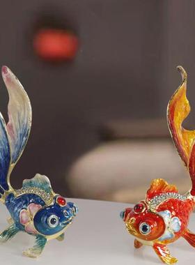 高档珐琅彩鲤鱼金鱼摆件客厅酒柜电视柜博古架装饰品乔迁新居礼品