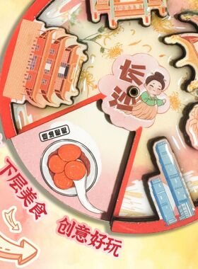 中国旅游旋转冰箱贴定美食景点转盘木质磁贴可旋转冰箱贴