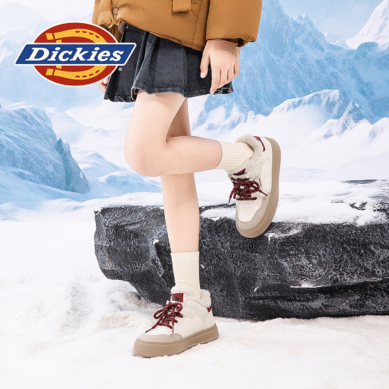 Dickies童鞋儿童高帮冬季加绒保暖板鞋男童女童休闲鞋耐磨运动鞋
