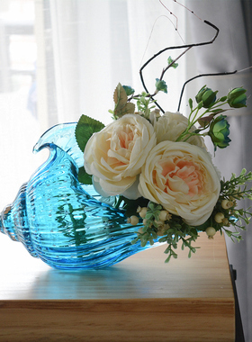 地中海摆件玻璃创意海螺手工艺品酒店客厅L样板房软装饰品北欧摆