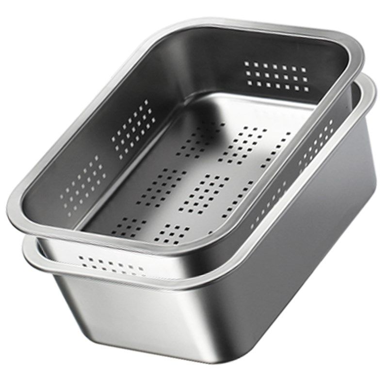 长方形不锈钢漏盆食品级沥水篮厨C房滤盆加深沥水筐卤菜冲孔厚托,淘宝优惠券,粉丝福利购,淘宝优惠卷